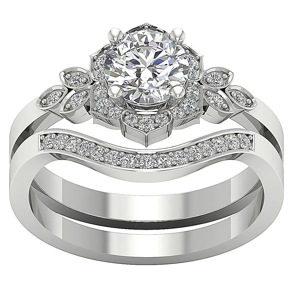 The Jace Classsic Round Cut Diamond Bridal Wedding Ring Sets Band Prong Set Rose Gold - Image 4