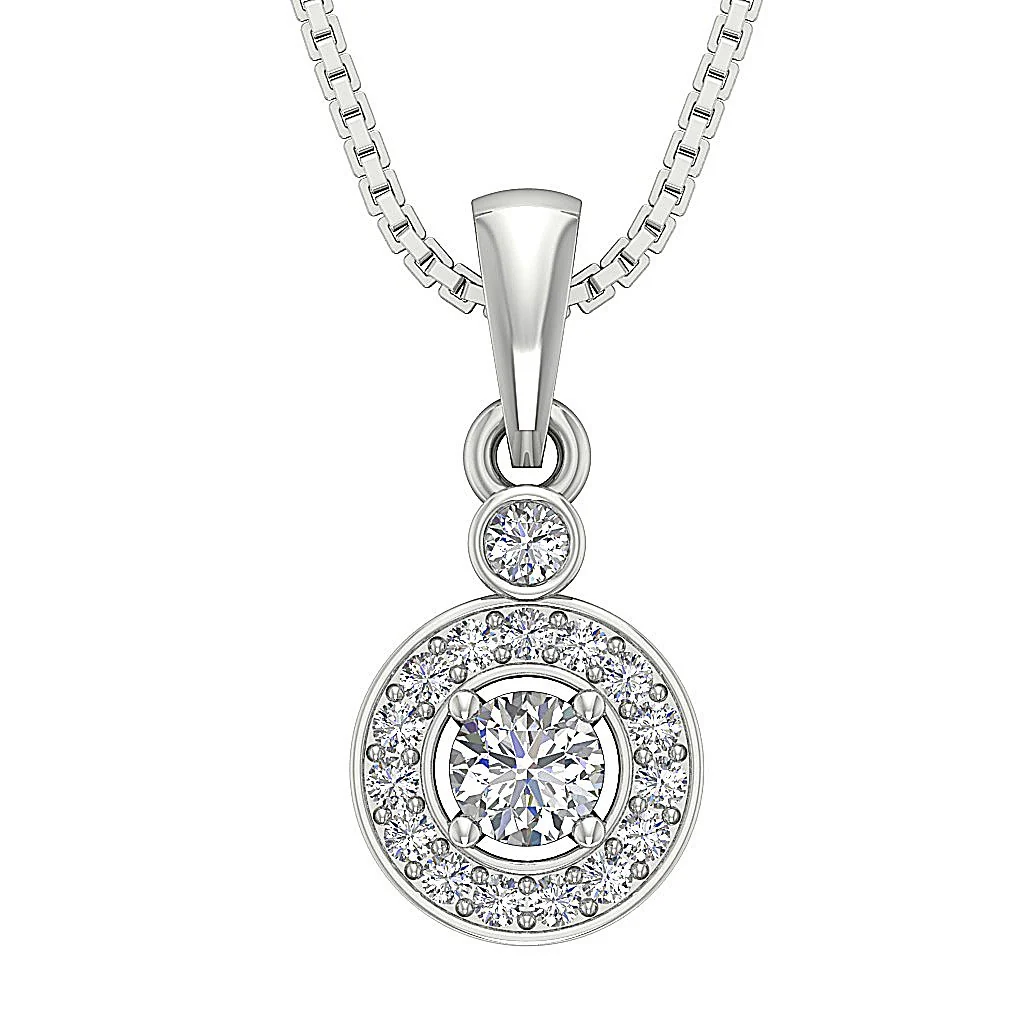 The Jack Genuine Solitaire Diamond Halo Cluster Pendant 0.80 inch 14K White Gold