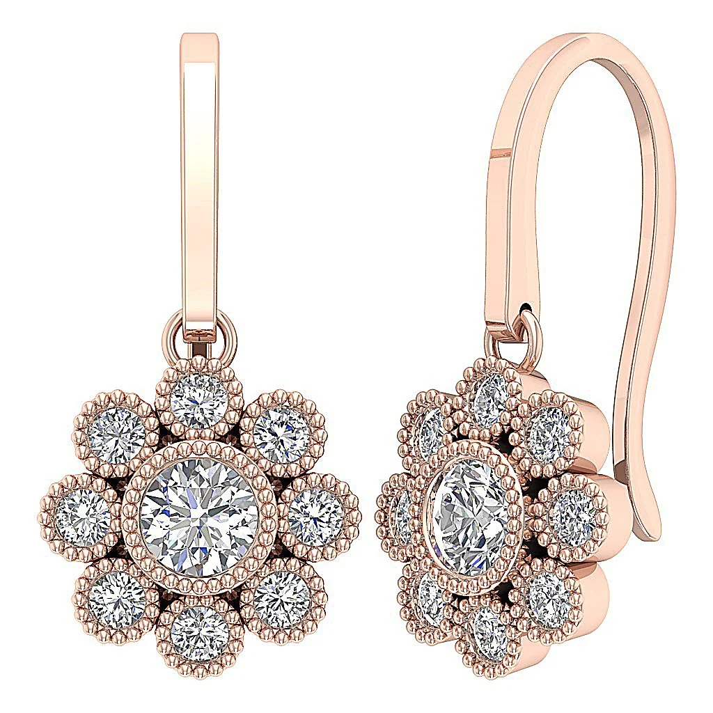 The Jackson Designer Milgrain Natural Diamond Dangle Earring White Yellow Rose Gold - Image 9