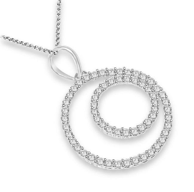 The Jackson Round Diamond Double Circle Pendant With Chain Prong Set White Gold - Image 3