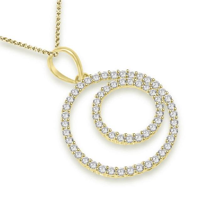 The Jackson Round Diamond Double Circle Pendant With Chain Prong Set White Gold - Image 4