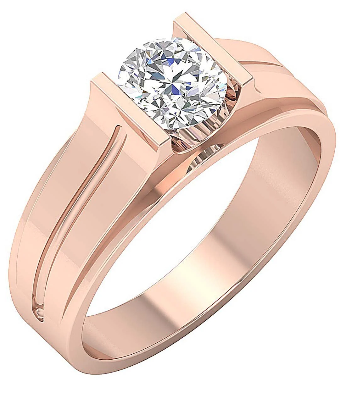 The Augustine Round Brilliant Cut 1 Carat Solitaire Diamond Mens Engagement Ring Gold - Image 3