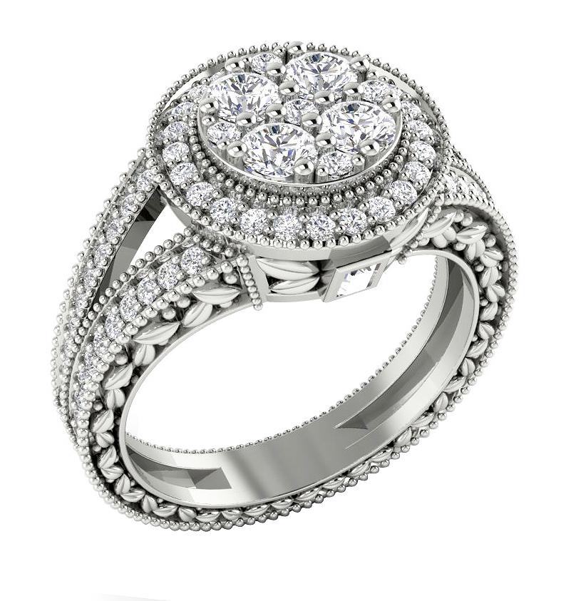 The Jaiden Designer Milgrain Halo Vintage Round Diamond Solitaire Anniversary Ring Gold - Image 3