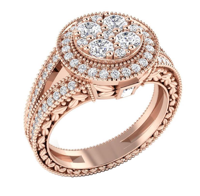 The Jaiden Designer Milgrain Halo Vintage Round Diamond Solitaire Anniversary Ring Gold - Image 4