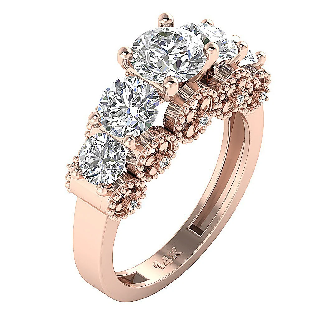 The Jamari Beautiful Five Stone Engagement Ring Round Diamond 14K Solid Gold 7.65 mm