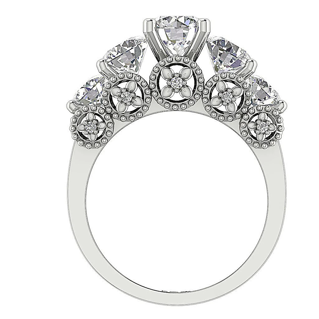 The Jamari Beautiful Five Stone Engagement Ring Round Diamond 14K Solid Gold 7.65 mm - Image 6