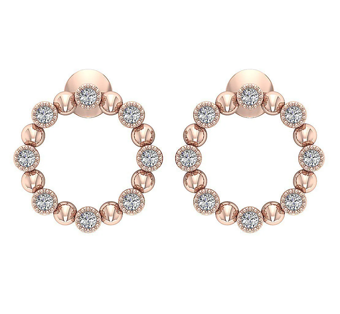 The Jameson Excellent Circle Fashion Stud Earring Natural Diamond Rose Gold Bezel Set - Image 6