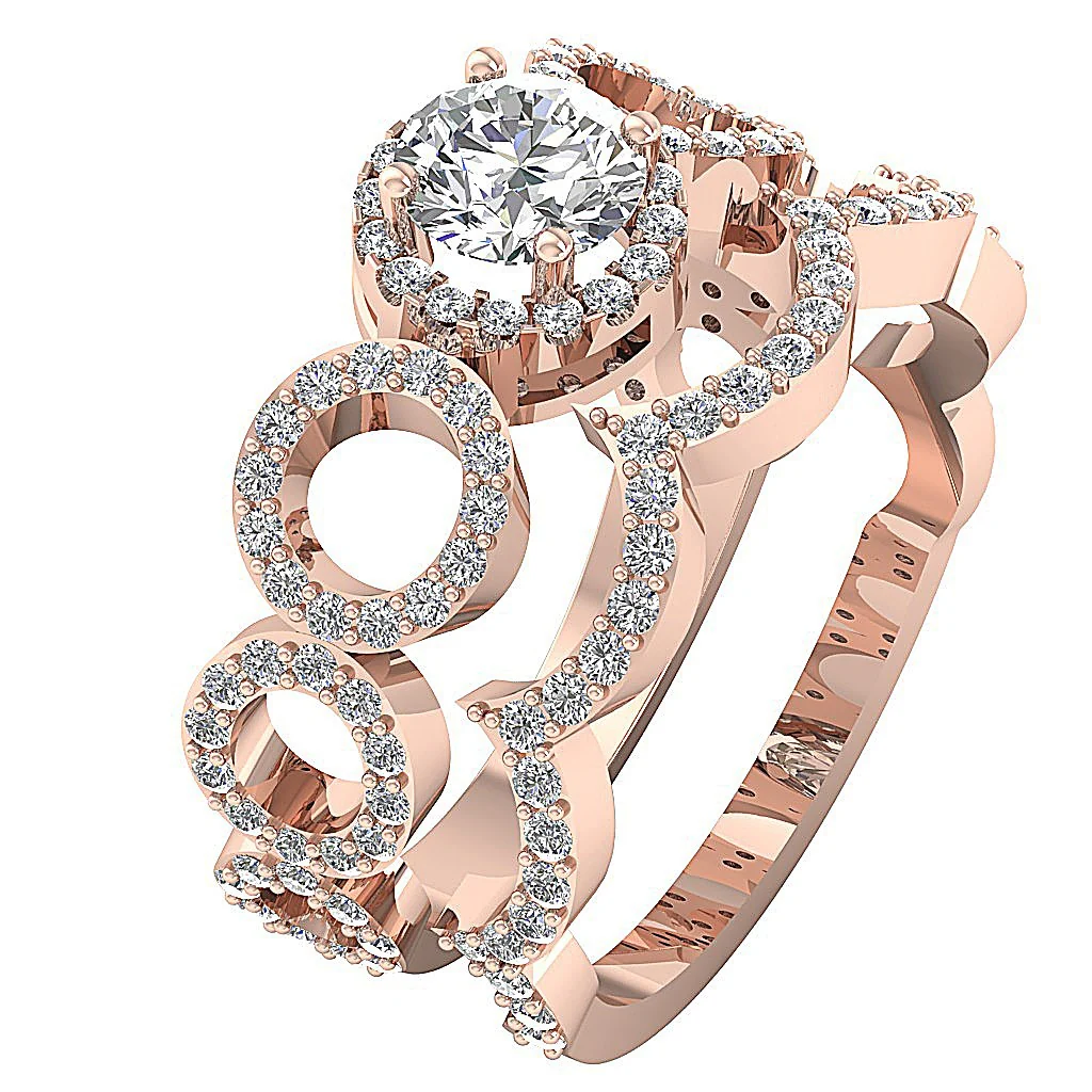 The Jameson Graceful Round Diamond Bridal Halo Engagement Ring Set Rose Gold