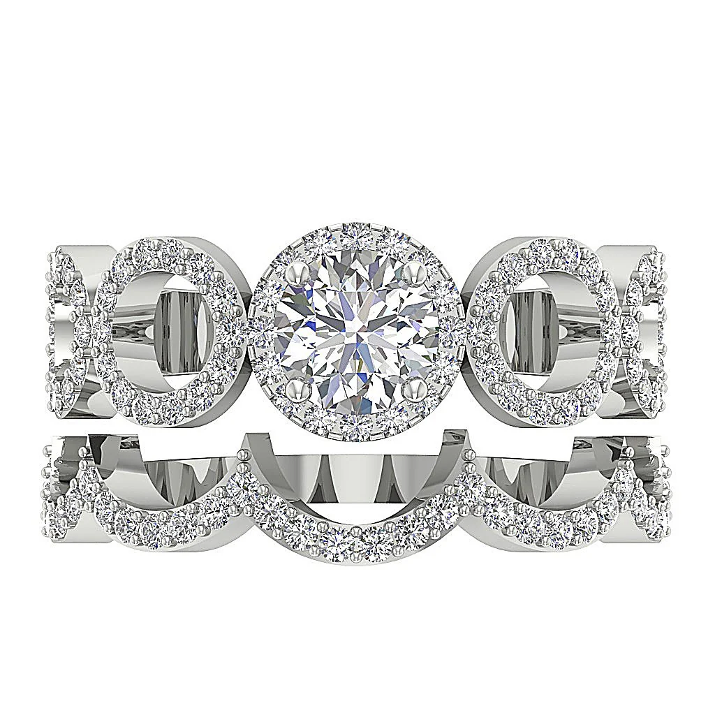 The Jameson Graceful Round Diamond Bridal Halo Engagement Ring Set Rose Gold - Image 6