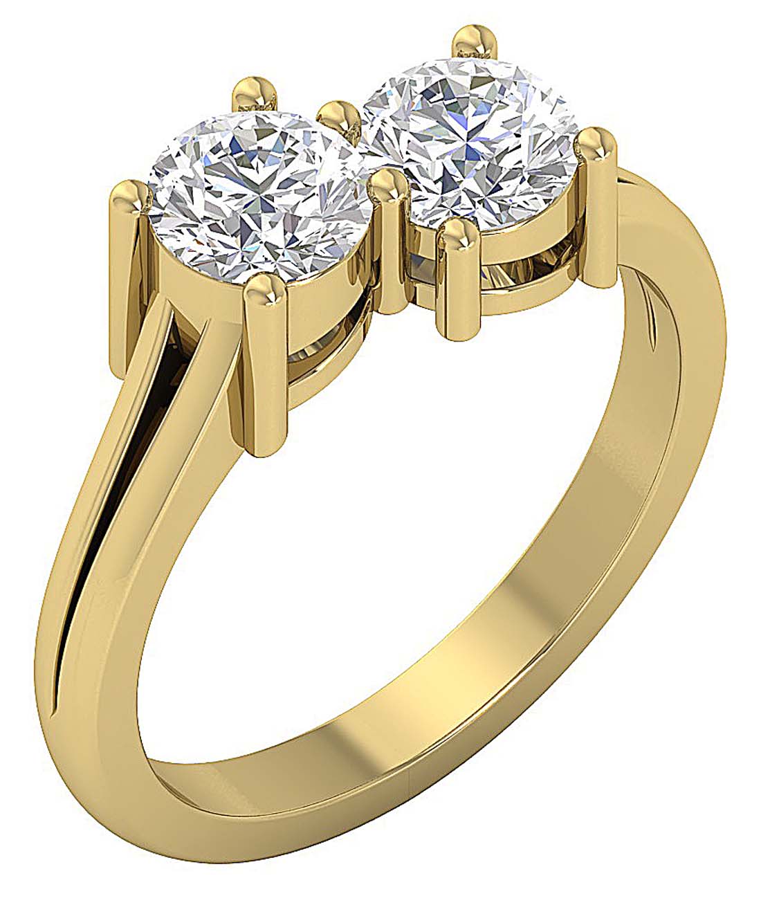 The Jase 1.60 Carat Two Big Round Brilliant Cut Solitaire Diamond Anniversary Yellow Gold Ring
