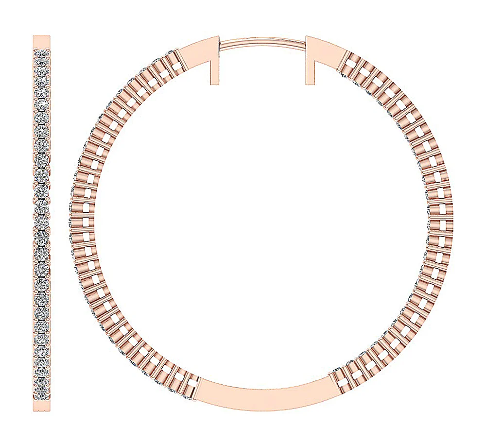 The Jason 2 Carat Round Diamond In Out Side Hoop Earring 1.60 Inch 14K Gold - Image 10