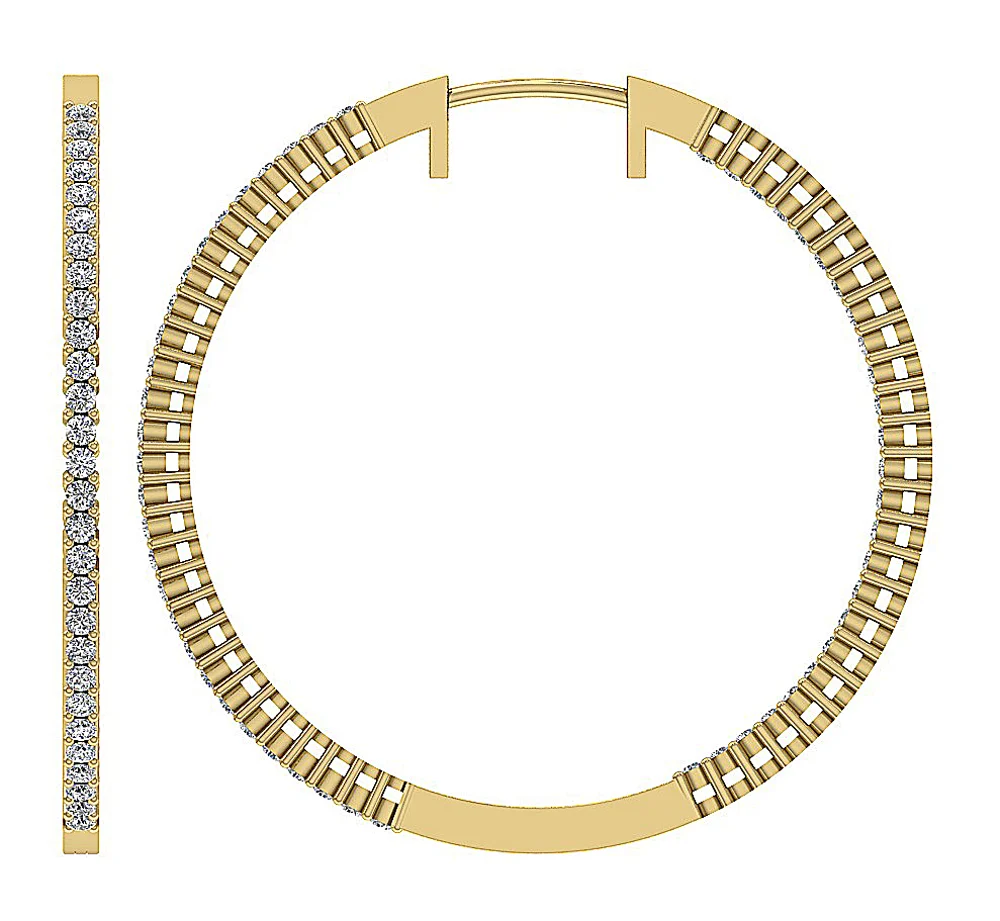 The Jason 2 Carat Round Diamond In Out Side Hoop Earring 1.60 Inch 14K Gold - Image 11