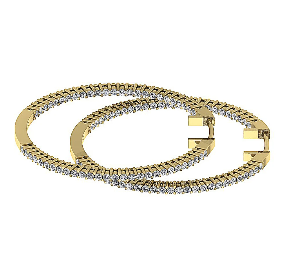 The Jason 2 Carat Round Diamond In Out Side Hoop Earring 1.60 Inch 14K Gold - Image 14