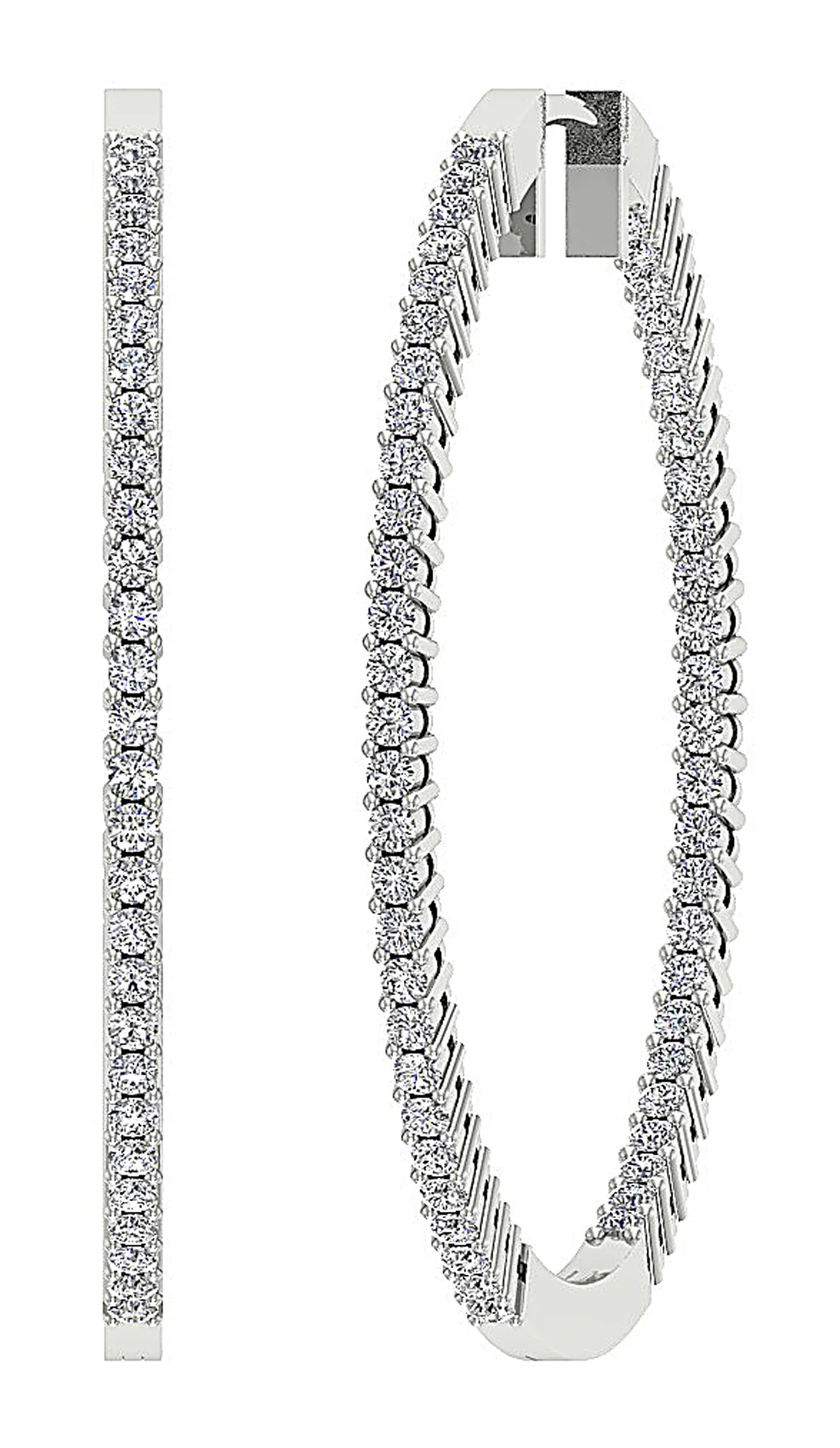 The Jason 2 Carat Round Diamond In Out Side Hoop Earring 1.60 Inch 14K Gold - Image 3