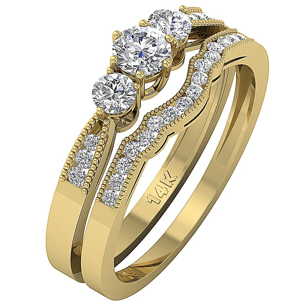 The Jason Round Cut Diamond Milgrain Bridal Engagement Ring Set 14K White Gold - Image 3