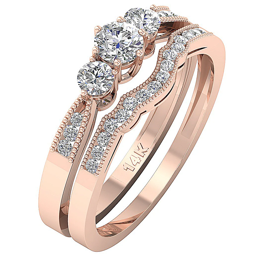 The Jason Round Cut Diamond Milgrain Bridal Engagement Ring Set 14K White Gold - Image 4