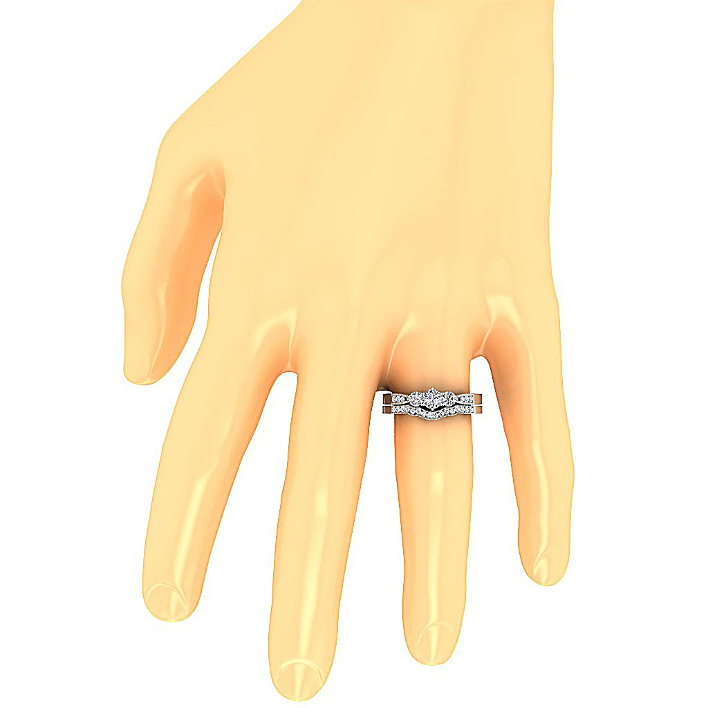 The Jason Round Cut Diamond Milgrain Bridal Engagement Ring Set 14K White Gold - Image 7