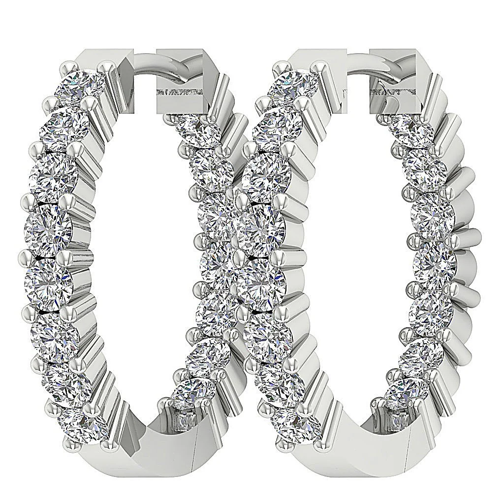 The Jasper Beautiful Natural Round Diamond In OutSide Hoops Earring 14K Solid Gold - Image 2