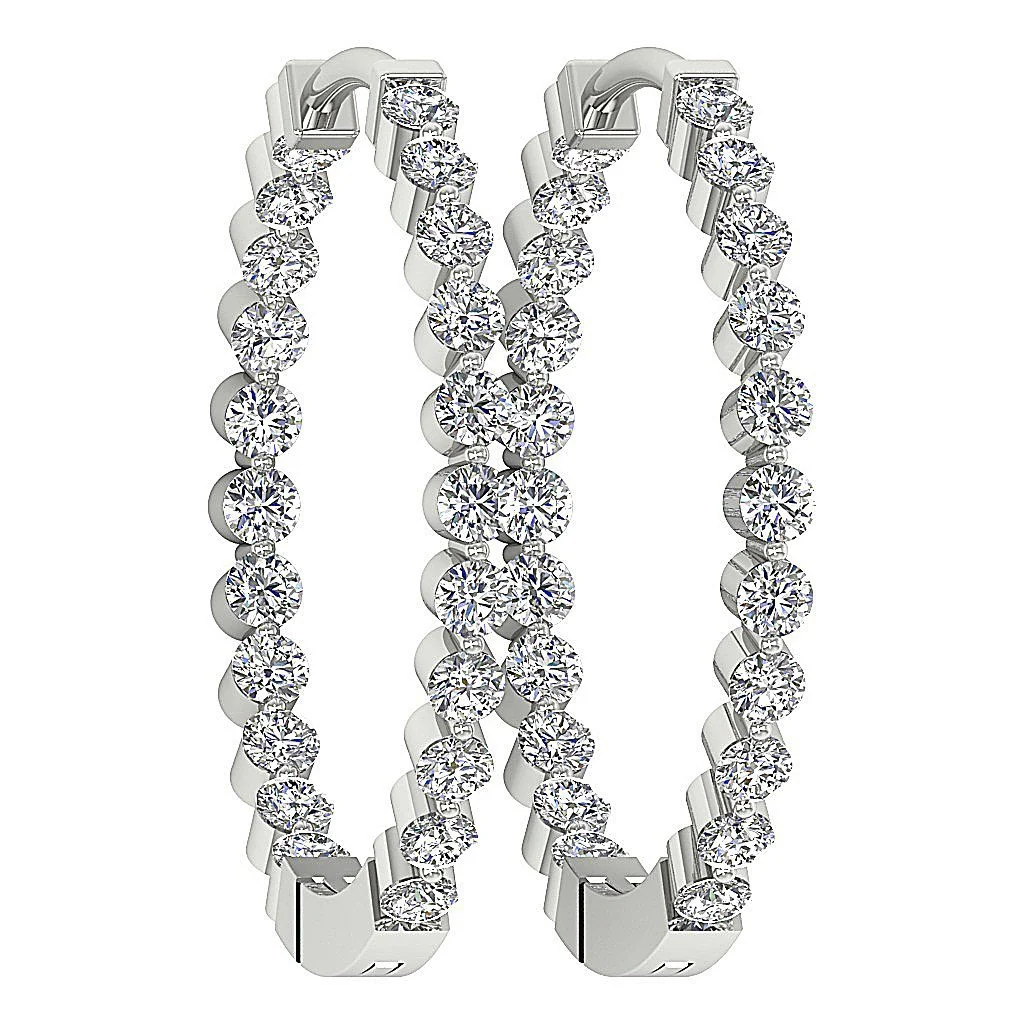 The Jaxson Genuine In Outside Round Diamond Floating Hoops Earring White Gold
