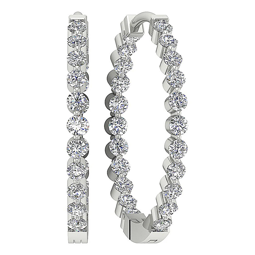 The Jaxson Genuine In Outside Round Diamond Floating Hoops Earring White Gold - Image 7