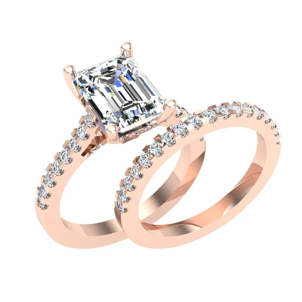 The Jaxson 2.01 Carat Solitaire Emerald Round Diamond Bridal Engagement Ring Set Gold - Image 3