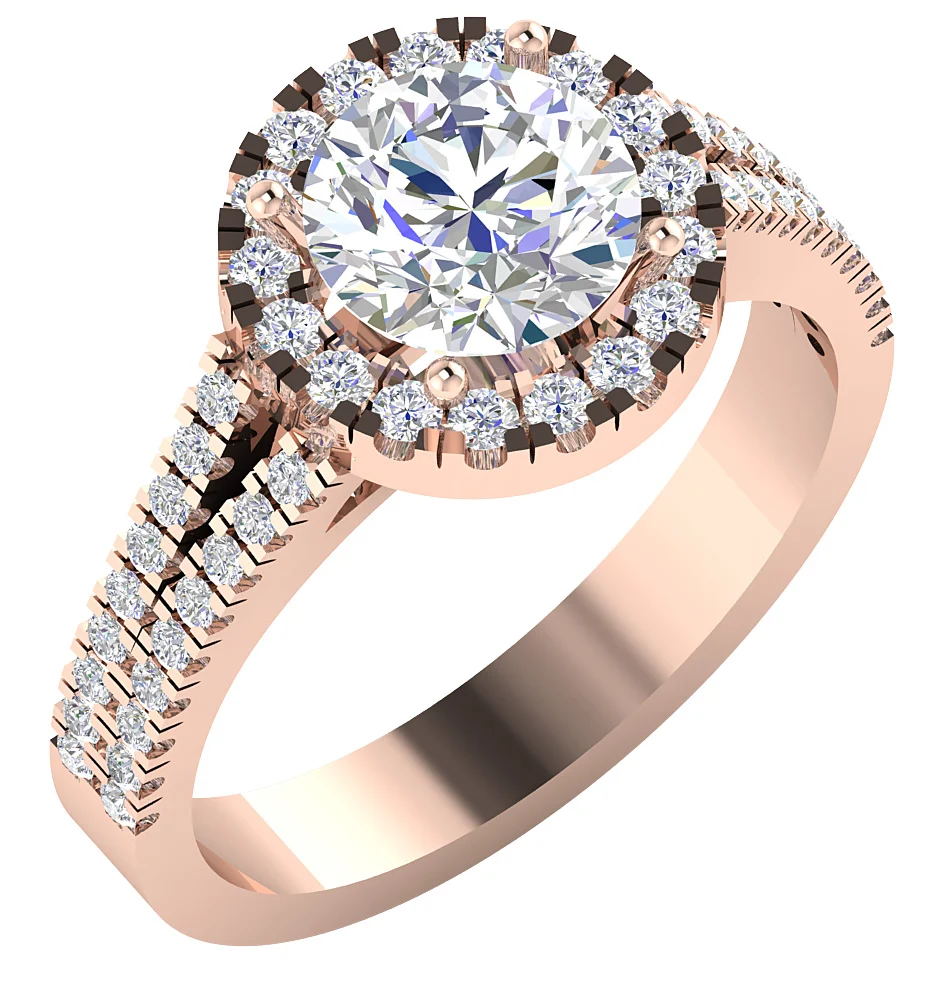 The Jaxton Classic Halo Split Shank Round Diamond Solitaire Engagement Gold Ring Rose Gold