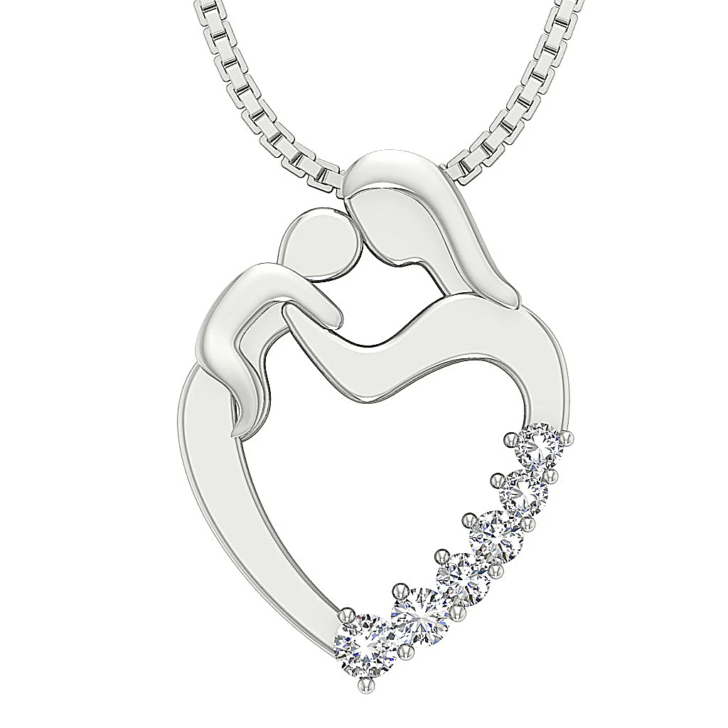 The Jay Darling Mom Heart Pendant Round Cut Diamond Prong Set White Yellow Rose Gold