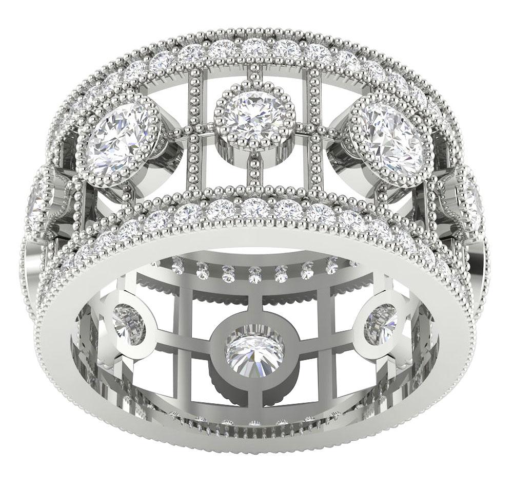 The Jay Milgrain Designer Genuine Diamond Eternity Wedding Ring 14K Solid Gold