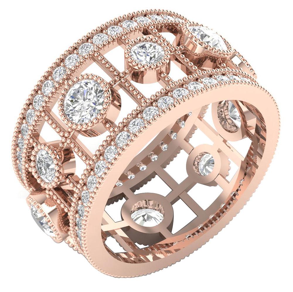 The Jay Milgrain Designer Genuine Diamond Eternity Wedding Ring 14K Solid Gold - Image 2