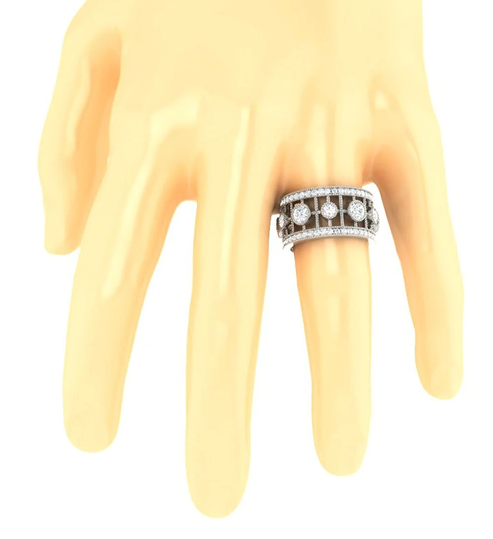 The Jay Milgrain Designer Genuine Diamond Eternity Wedding Ring 14K Solid Gold - Image 7