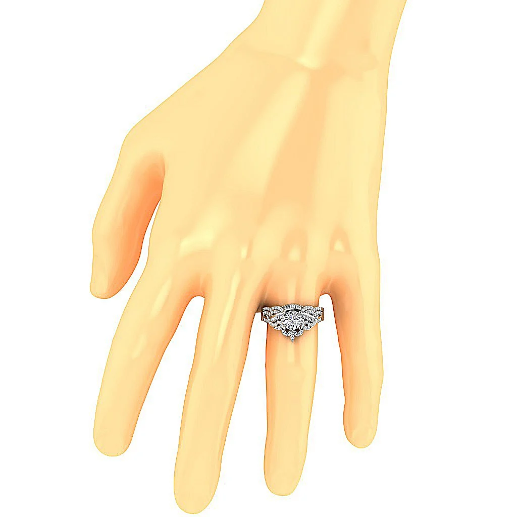 The Jayce Natural Round Marquise Baguette Diamond 14k Gold Bridal Anniversary Ring Set - Image 7