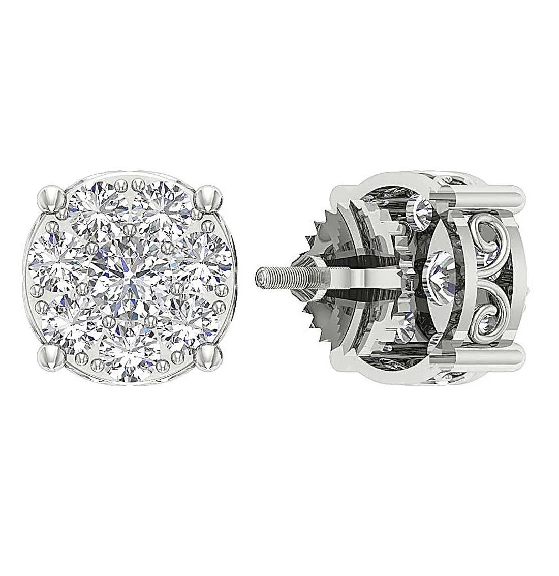 The Jayden Natural Diamond Screw Back Fashion Cluster Studs Earrings For Women - Image 2