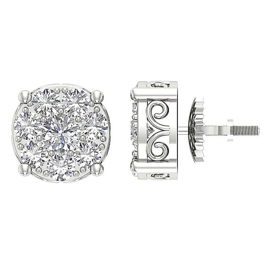 The Jayden Natural Diamond Screw Back Fashion Cluster Studs Earrings For Women - Image 6