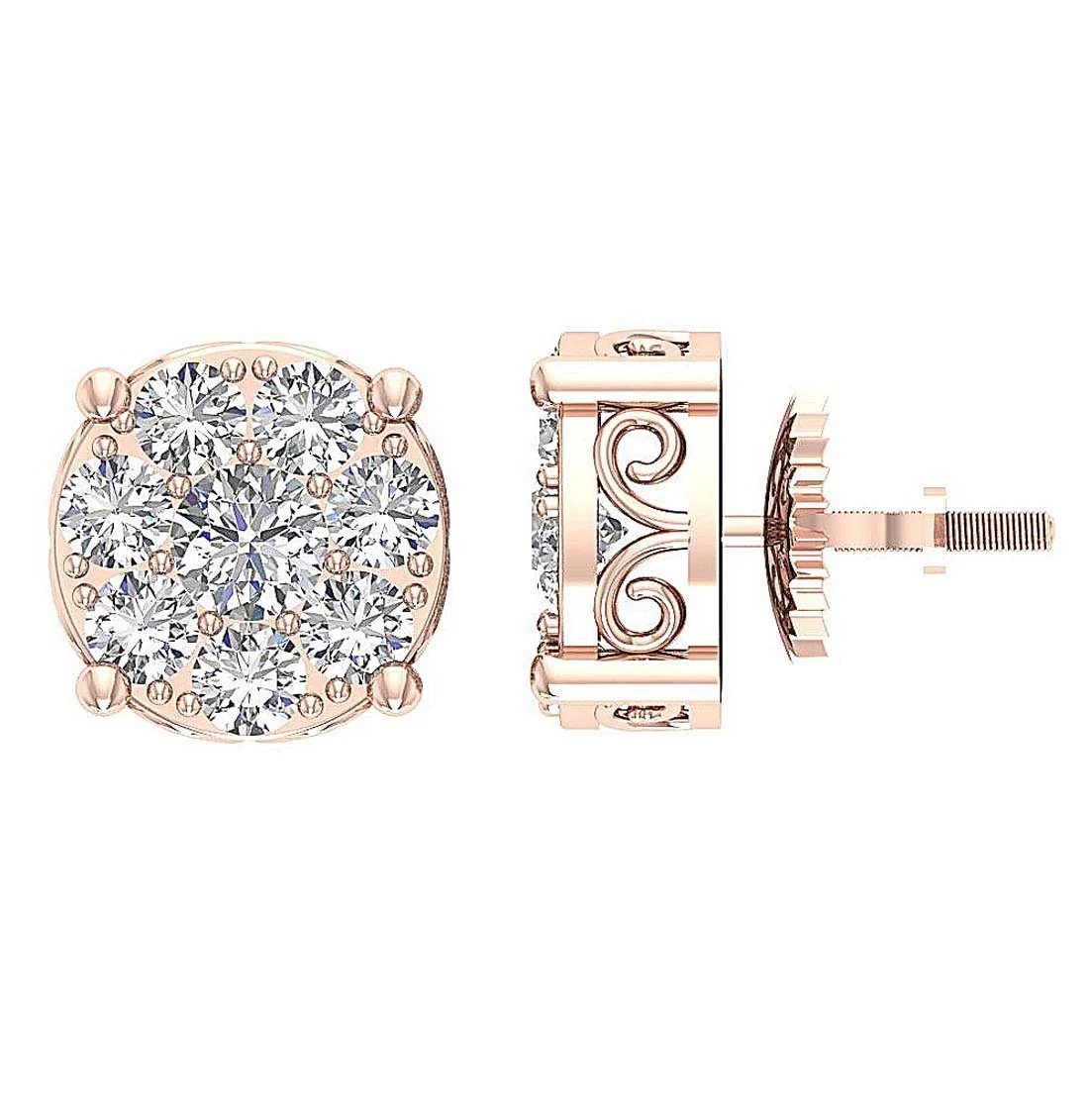 The Jayden Natural Diamond Screw Back Fashion Cluster Studs Earrings For Women - Image 7