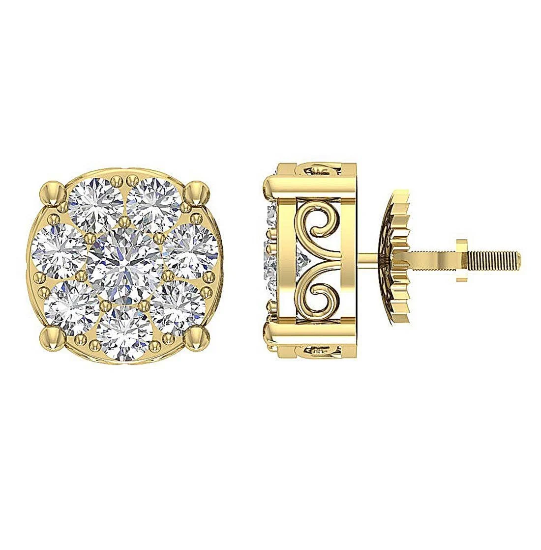 The Jayden Natural Diamond Screw Back Fashion Cluster Studs Earrings For Women - Image 8