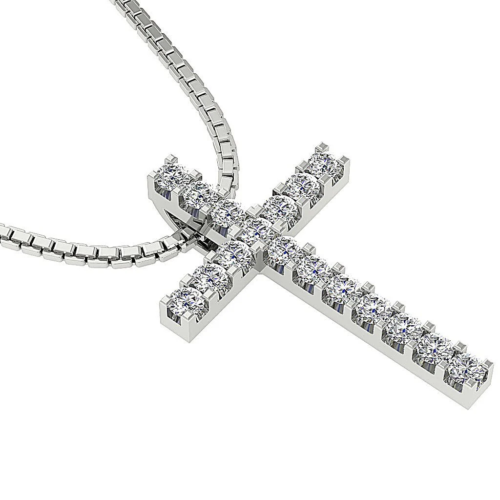 The Jayden Prong Setting Cross Pendant Genuine Diamond White Gold - Image 4
