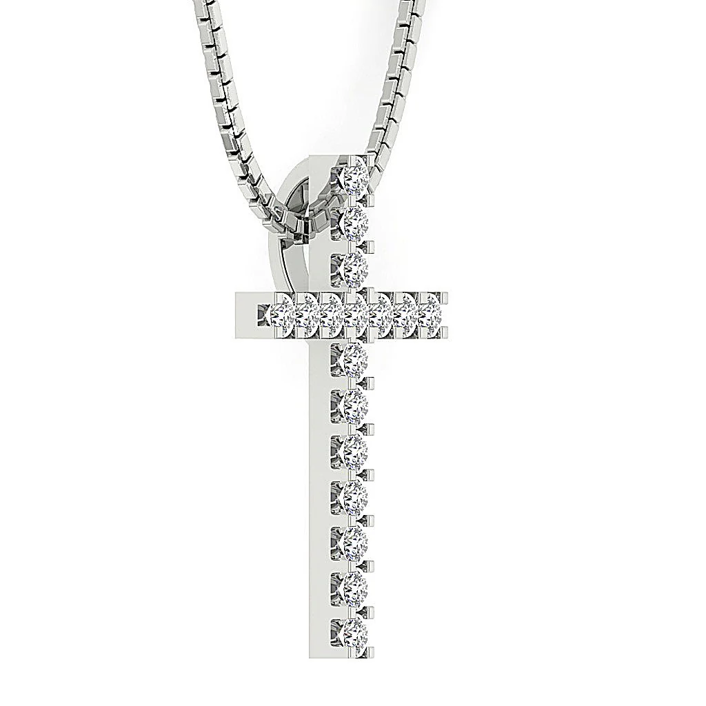 The Jayden Prong Setting Cross Pendant Genuine Diamond White Gold - Image 7