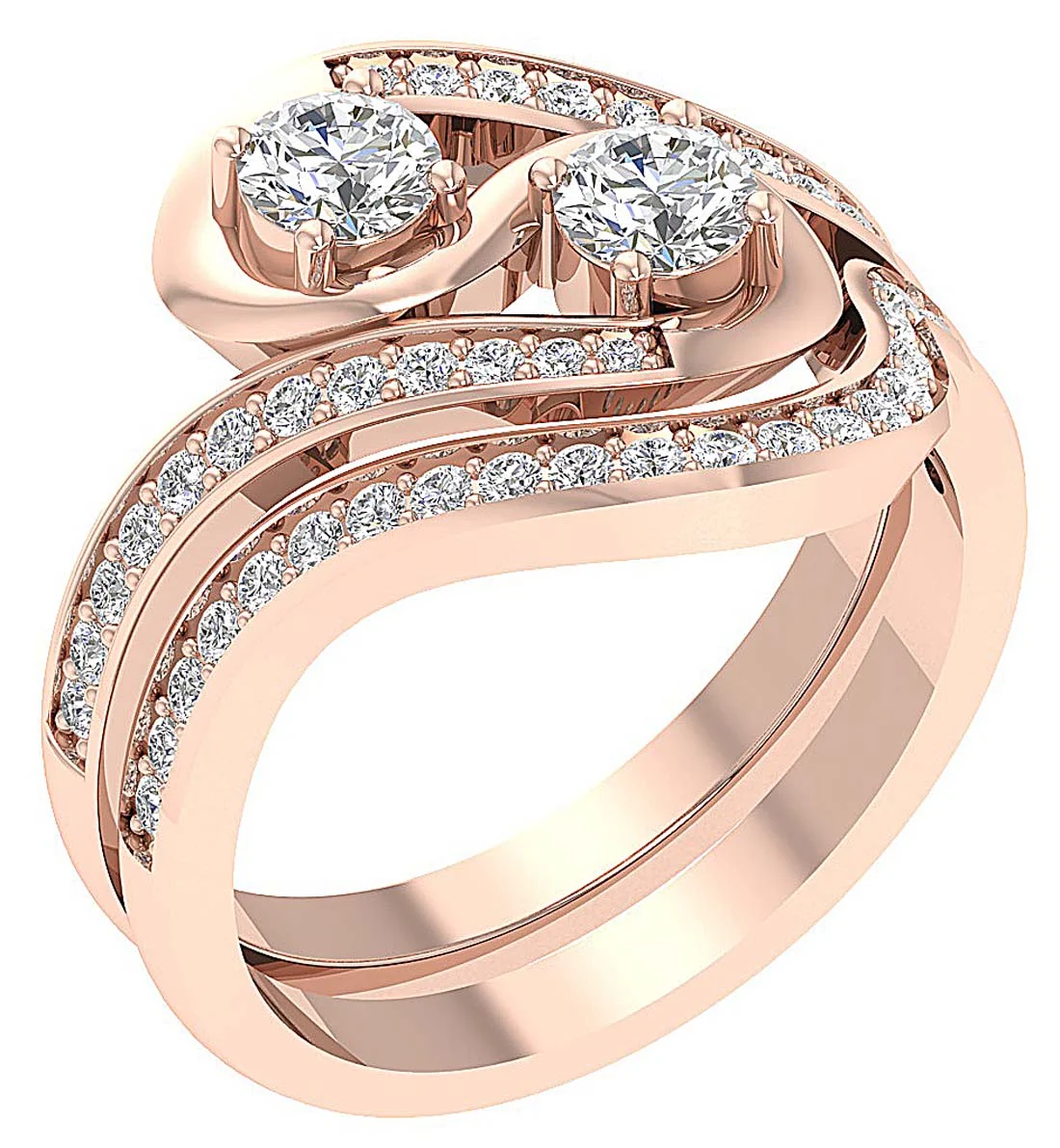 The Jayden Forever 2 Stone Diamond Gold Bridal Ring Set - Image 4