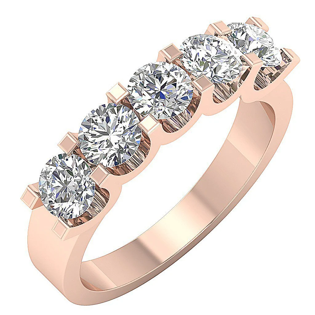 The Jayson 2 Carat Five Stone Wedding Natural Diamond Ring U prong Set 14K Solid Gold - Image 3