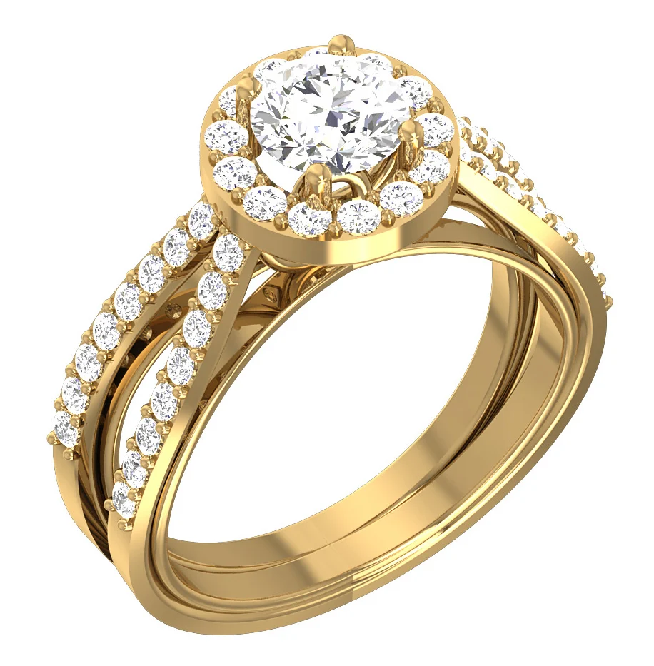 The Jeffrey Split Shank Halo Solitaire Engagement 14k White Yellow Rose Gold Ring