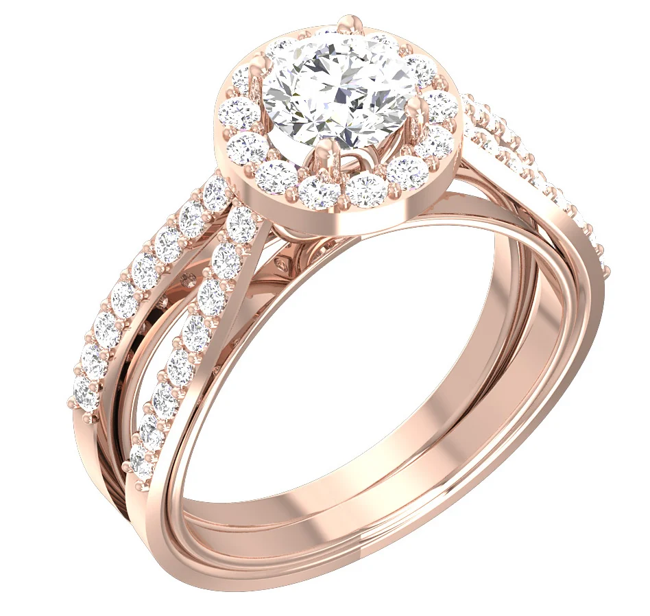 The Jeffrey Split Shank Halo Solitaire Engagement 14k White Yellow Rose Gold Ring - Image 3