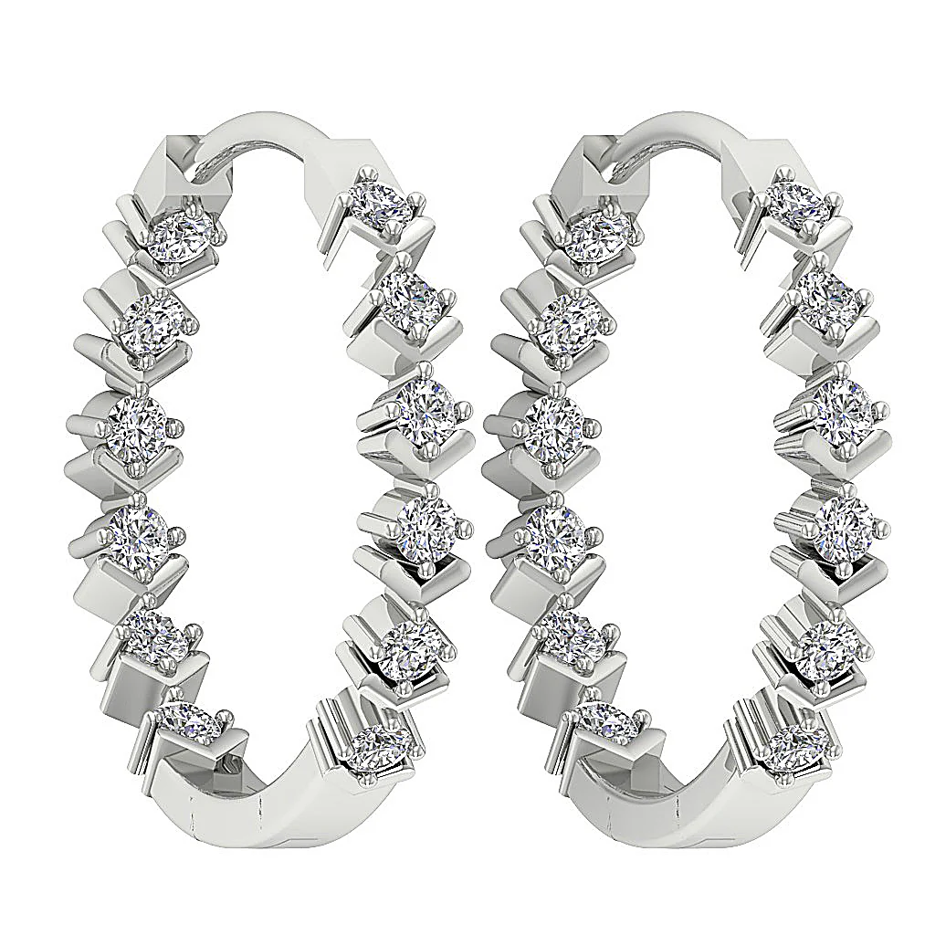 The Jeremiah Excellent Natural Diamond Hoops Earring Prong Set 14K White Gold - Image 13