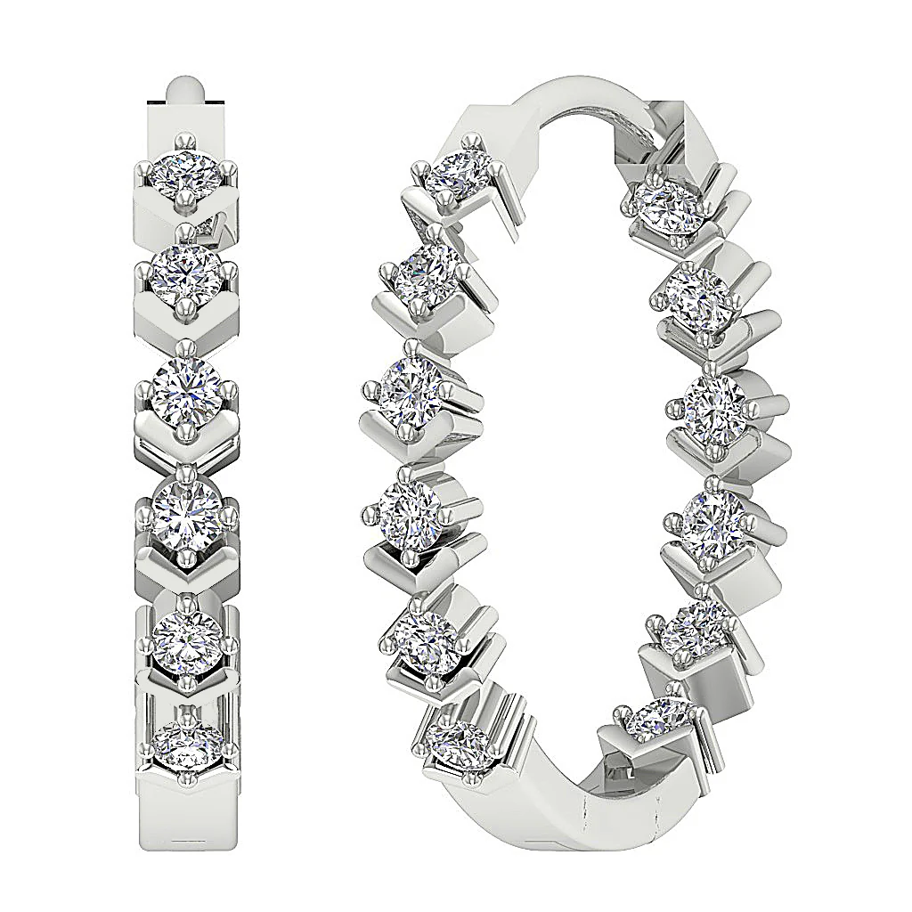 The Jeremiah Excellent Natural Diamond Hoops Earring Prong Set 14K White Gold - Image 7