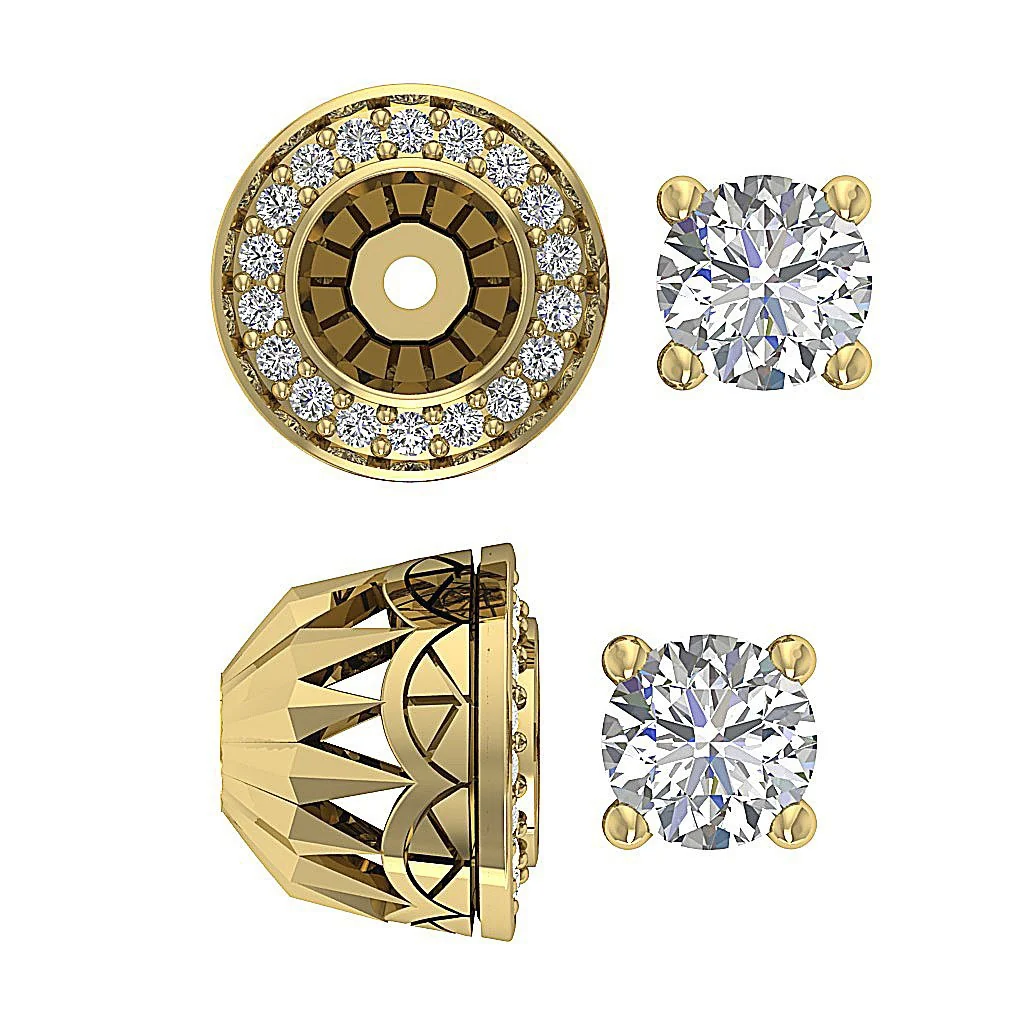 The Jeremy Designer Removable Jacket Stud Earring Round Cut Diamond 14K Gold - Image 11