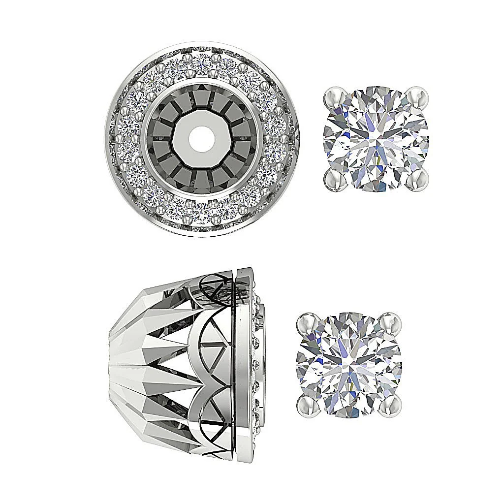 The Jeremy Designer Removable Jacket Stud Earring Round Cut Diamond 14K Gold - Image 3