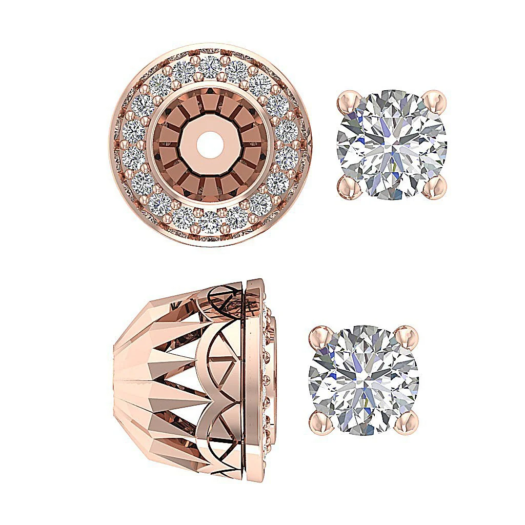 The Jeremy Designer Removable Jacket Stud Earring Round Cut Diamond 14K Gold - Image 9