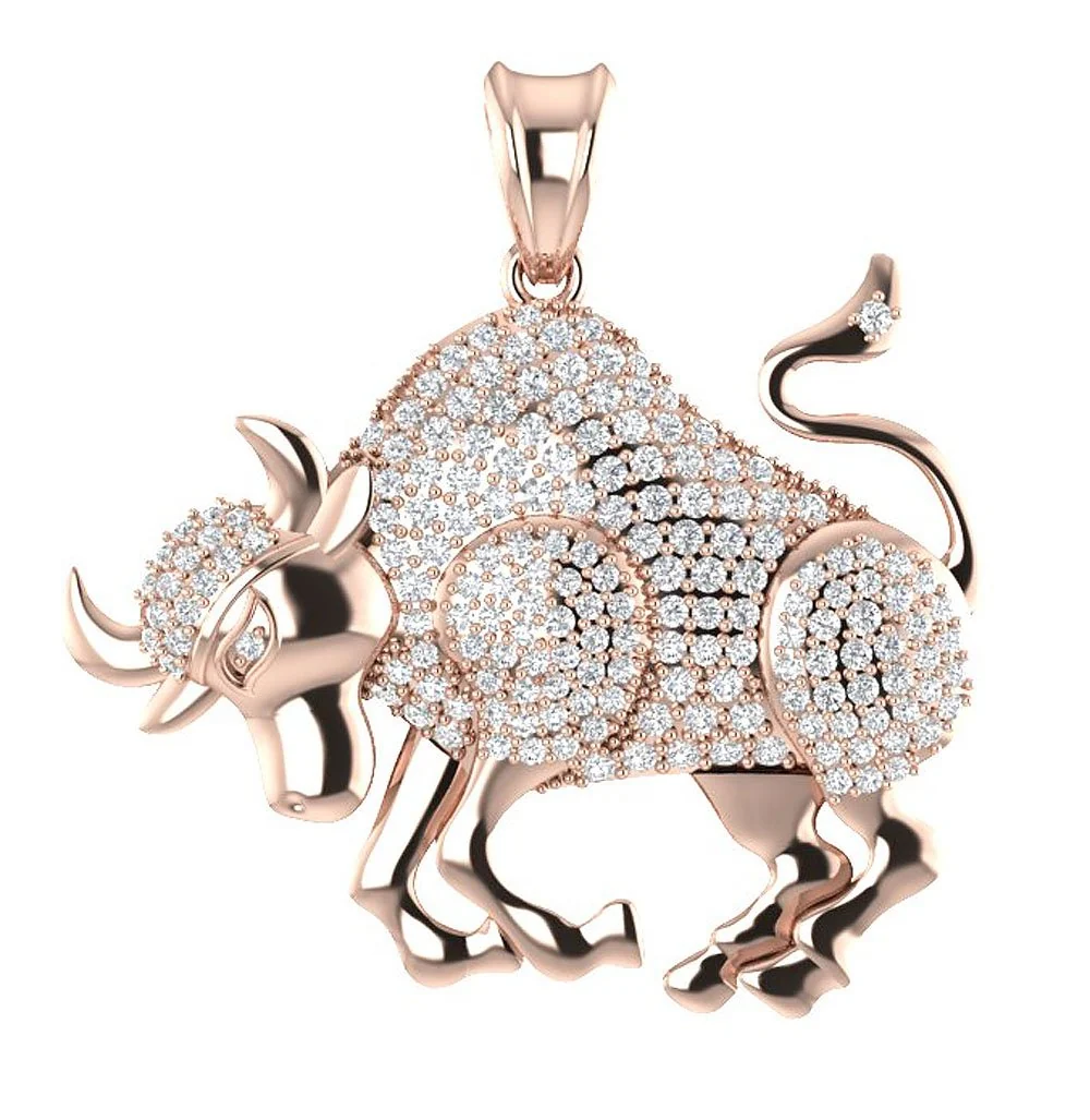 The Jeremy 14K Gold Round Brilliant Cut Diamond Taurus Zodiac Sign Fashion Pendant - Image 3