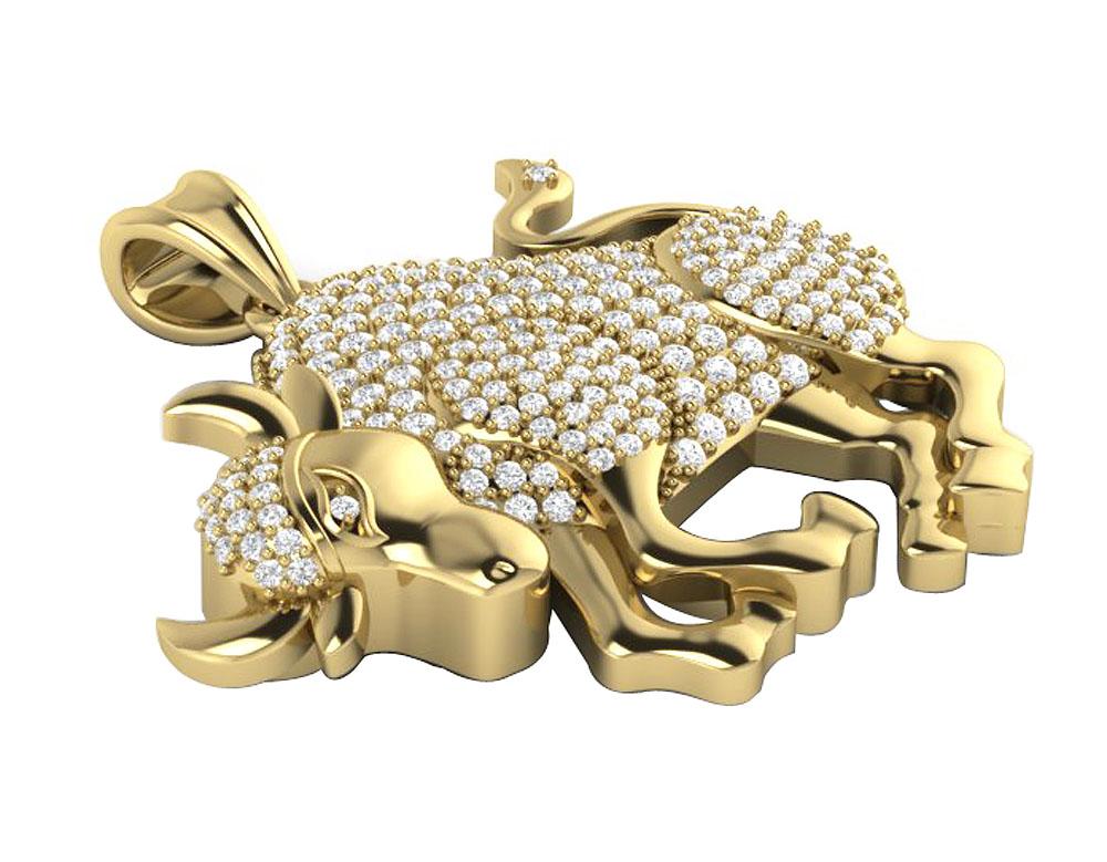 The Jeremy 14K Gold Round Brilliant Cut Diamond Taurus Zodiac Sign Fashion Pendant - Image 4