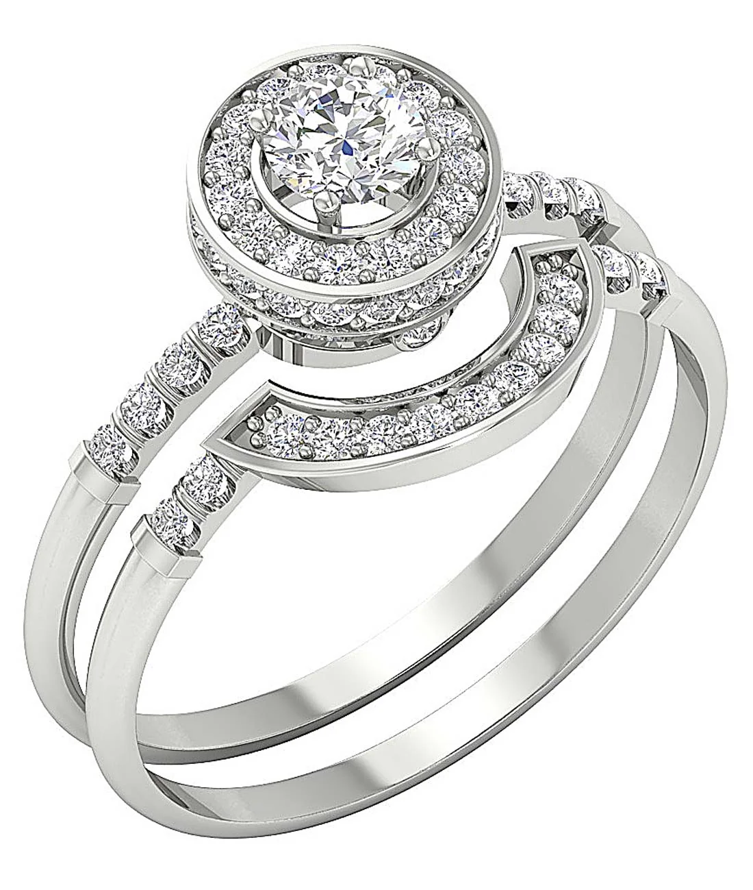The Jesse Elegant Natural Diamond 14k Rose Gold Halo Bridal Anniversary Ring Set - Image 2