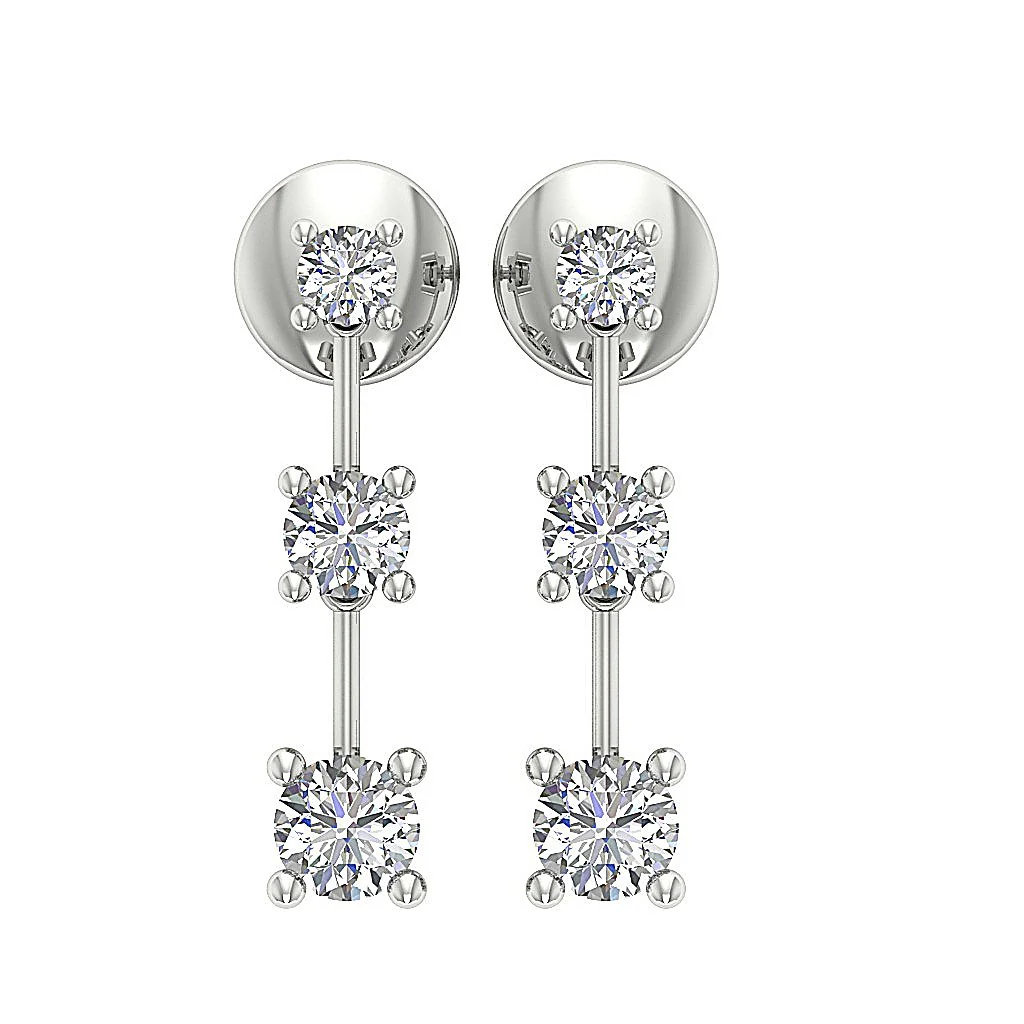 The John 3 Stone Round Cut Diamond Dangle Earring 14K White Gold 0.60 Inch - Image 2